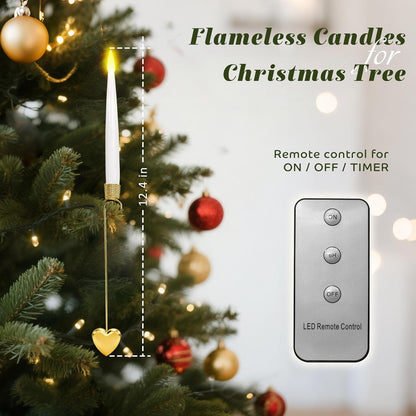 Christmas Tree Candles, 10 Pack Flameless Taper Candles for Christmas Tree Decor, Fake LED Candle Battery Operated with Remote for Xmas Wedding Home Gift with Crystal Ball Hook