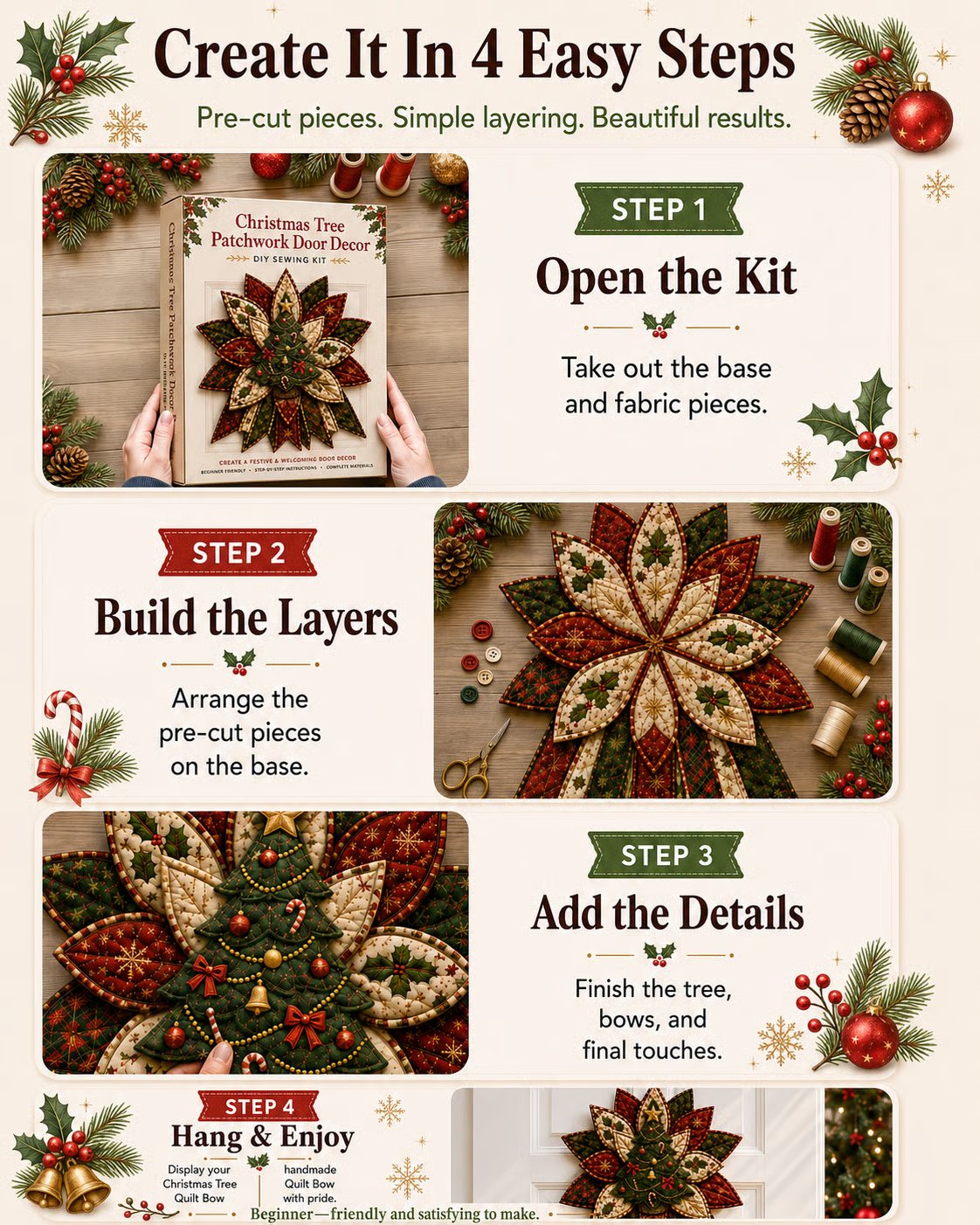 🎅🎄Beginner-Friendly Oversized Christmas Character Quilted Door Hanger Sewing Kit | Complete Kit with All Tools & Step-by-Step Guide Included 💕
