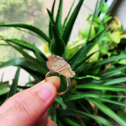 Wire Wrapped Rough Crystal Ring