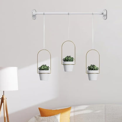 🌿Adjustable Hanging Window Planter Set – Metal Rod Plant Hanger with 3 Pots for Indoor & Outdoor Green Display
