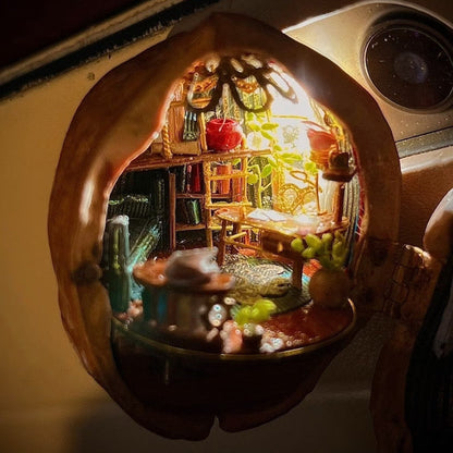 Handmade.Walnut Shell Doll House--Mini Library, Tiny World Inside Walnuts