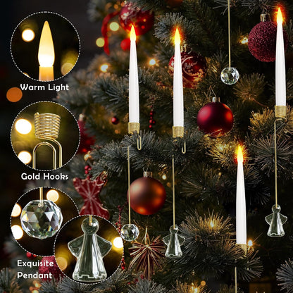 Christmas Tree Candles, 10 Pack Flameless Taper Candles for Christmas Tree Decor, Fake LED Candle Battery Operated with Remote for Xmas Wedding Home Gift with Crystal Ball Hook