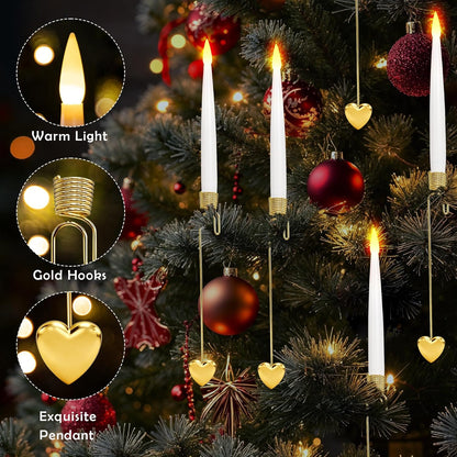 Christmas Tree Candles, 10 Pack Flameless Taper Candles for Christmas Tree Decor, Fake LED Candle Battery Operated with Remote for Xmas Wedding Home Gift with Crystal Ball Hook
