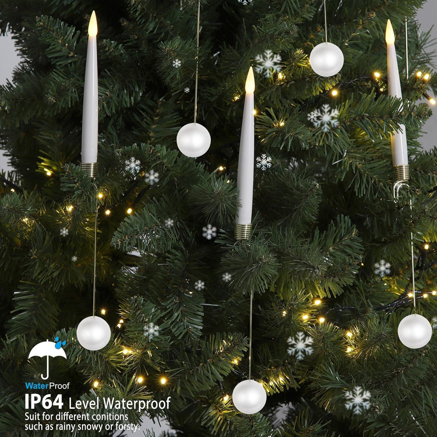 Christmas Tree Candles, 10 Pack Flameless Taper Candles for Christmas Tree Decor, Fake LED Candle Battery Operated with Remote for Xmas Wedding Home Gift with Crystal Ball Hook
