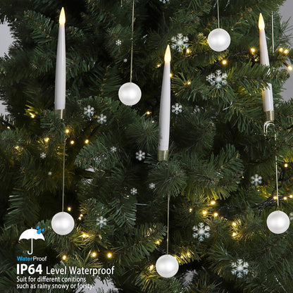 Christmas Tree Candles, 10 Pack Flameless Taper Candles for Christmas Tree Decor, Fake LED Candle Battery Operated with Remote for Xmas Wedding Home Gift with Crystal Ball Hook