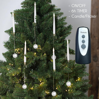 Christmas Tree Candles, 10 Pack Flameless Taper Candles for Christmas Tree Decor, Fake LED Candle Battery Operated with Remote for Xmas Wedding Home Gift with Crystal Ball Hook