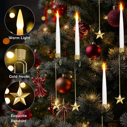 Christmas Tree Candles, 10 Pack Flameless Taper Candles for Christmas Tree Decor, Fake LED Candle Battery Operated with Remote for Xmas Wedding Home Gift with Crystal Ball Hook