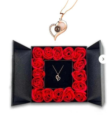 Valentine's day promotion💞 "I Love You" Roses Bloom Necklace in 100 Languages Gift Set