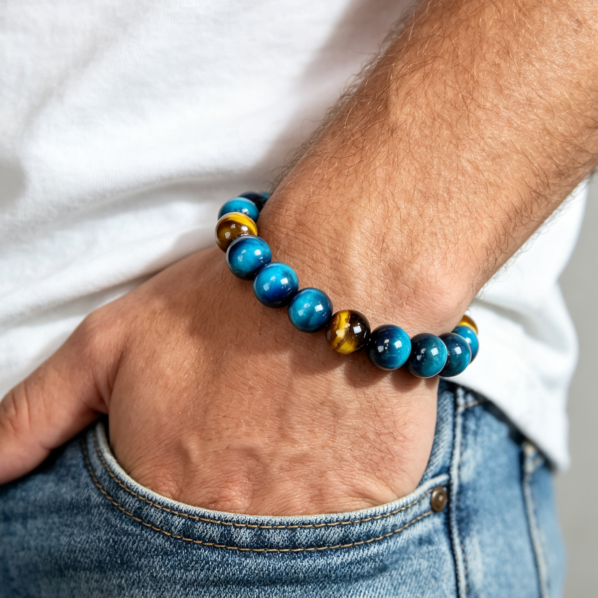 Natural Blue Tiger Eye & Golden Tiger Eye Beaded Bracelet