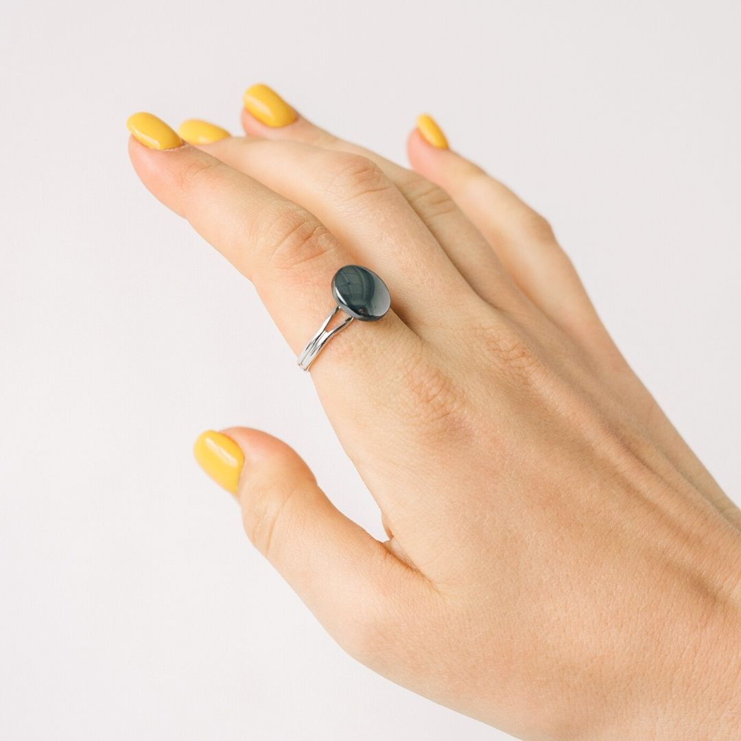 Adjustable Hematite Crystal Ring