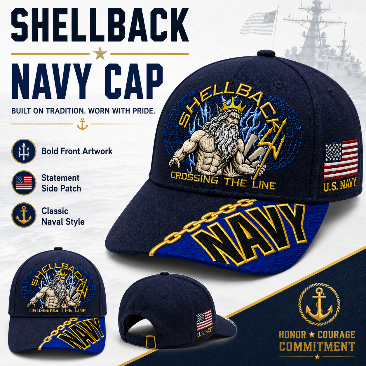 🔥“Crossing The Line” Navy Embroidered Cap 🇺🇸