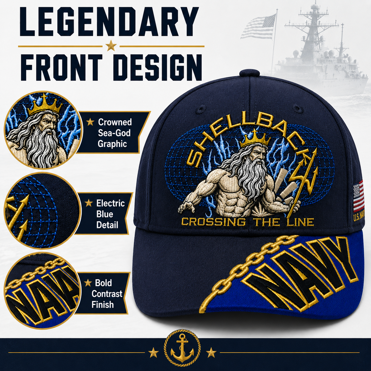 🔥“Crossing The Line” Navy Embroidered Cap 🇺🇸