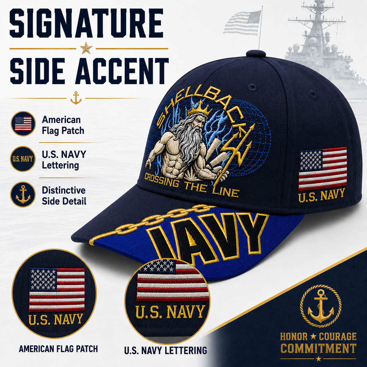 🔥“Crossing The Line” Navy Embroidered Cap 🇺🇸