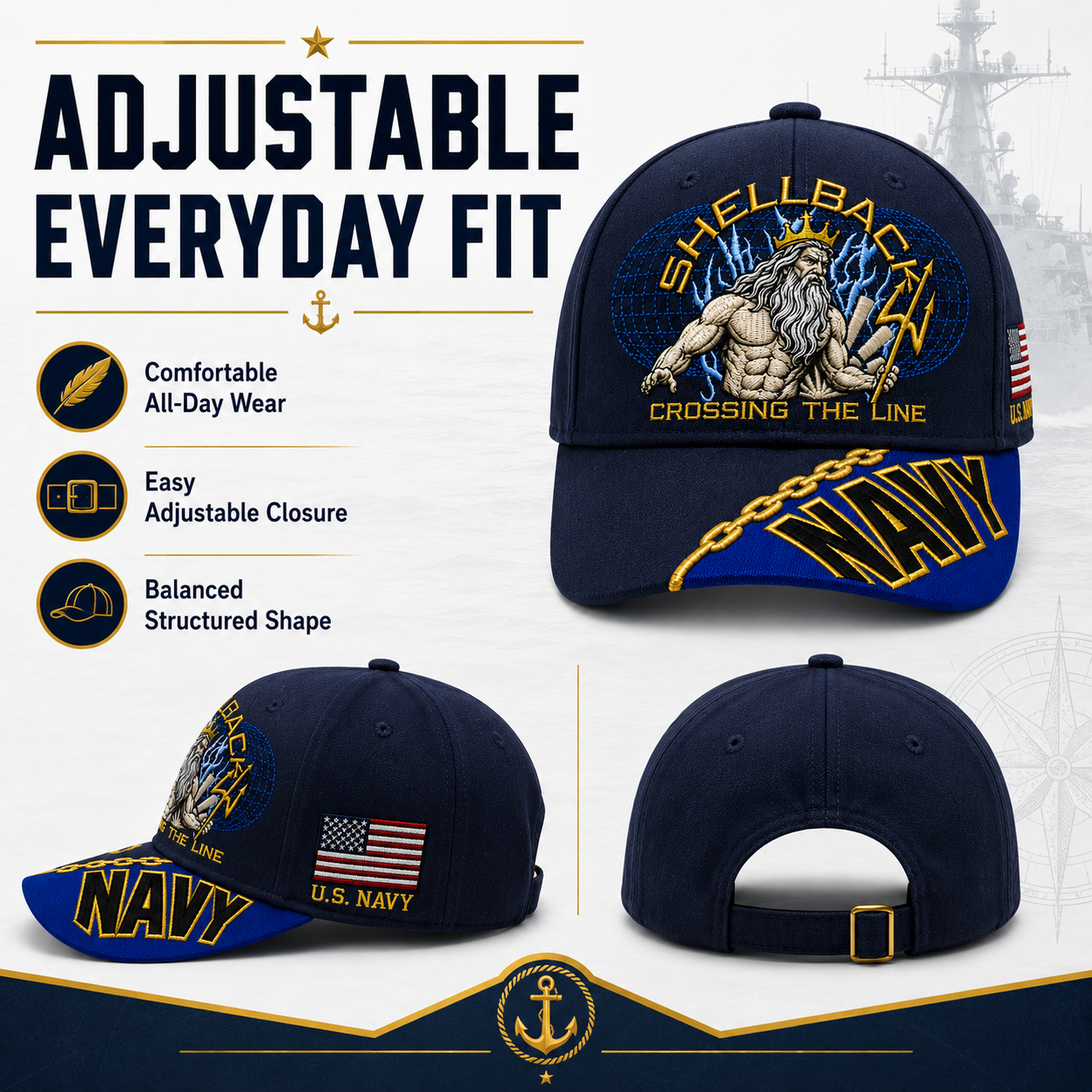 🔥“Crossing The Line” Navy Embroidered Cap 🇺🇸