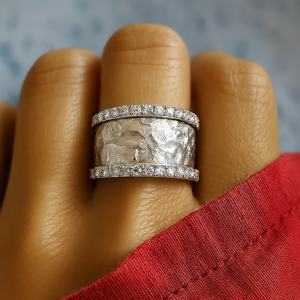 Isabella Hammered Pavé Ring