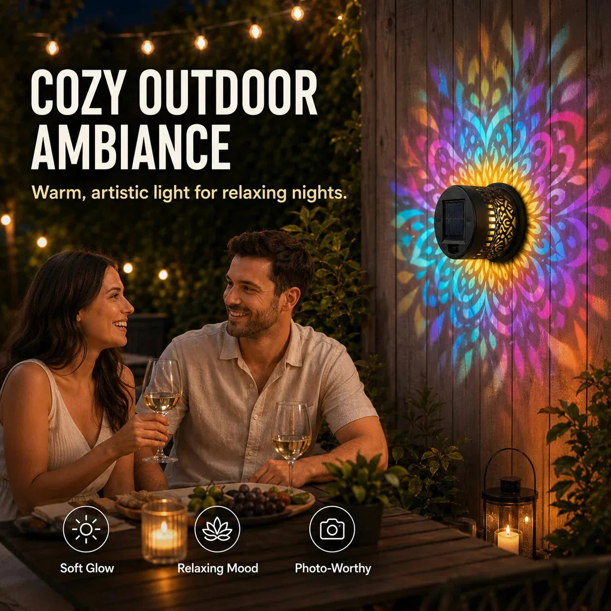 🌞 Buy 1 Get 1 FREE! Solar Mandala Wall Light – Outdoor Garden Projector Lamp for Patio & Fence ✨