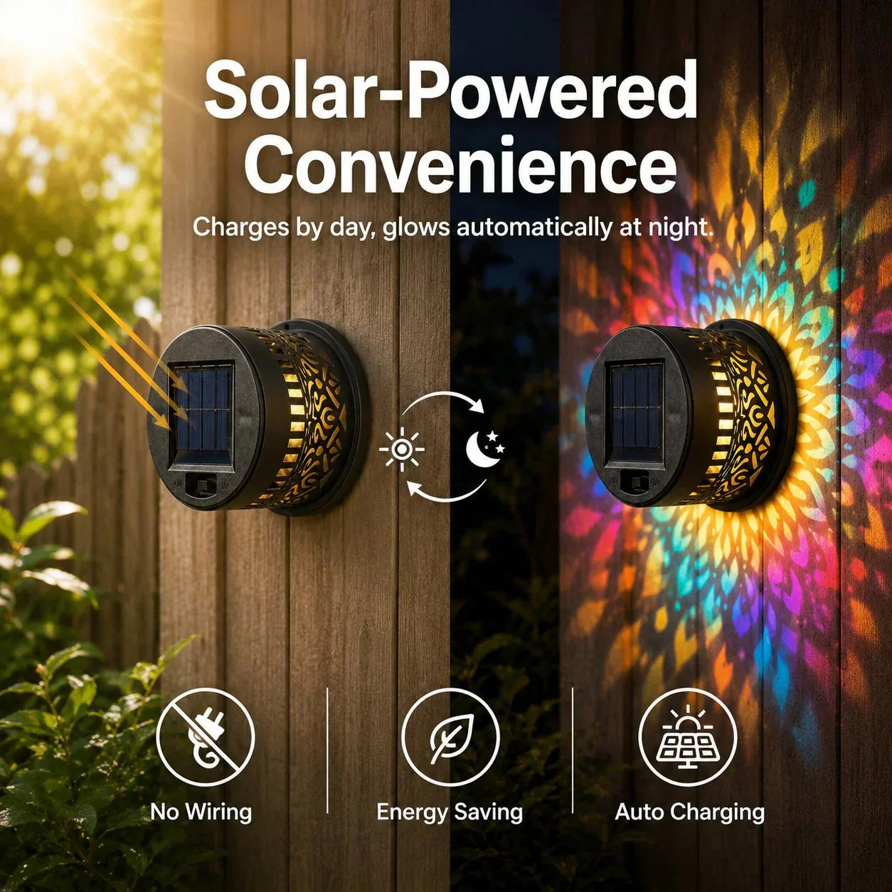 🌞 Buy 1 Get 1 FREE! Solar Mandala Wall Light – Outdoor Garden Projector Lamp for Patio & Fence ✨