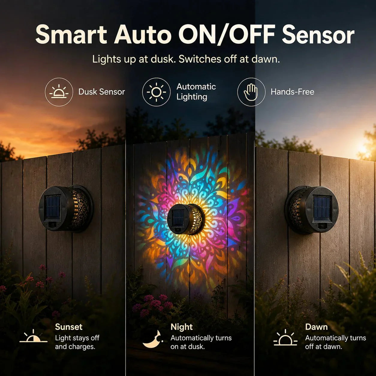 🌞 Buy 1 Get 1 FREE! Solar Mandala Wall Light – Outdoor Garden Projector Lamp for Patio & Fence ✨