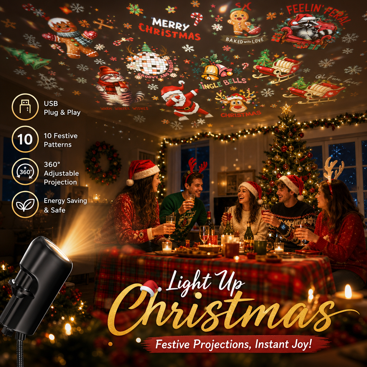 ✨🎄 HD Holiday Projector – Plug-and-Play Multi-Scene Light for Christmas, Halloween & Faith-Themed Decor