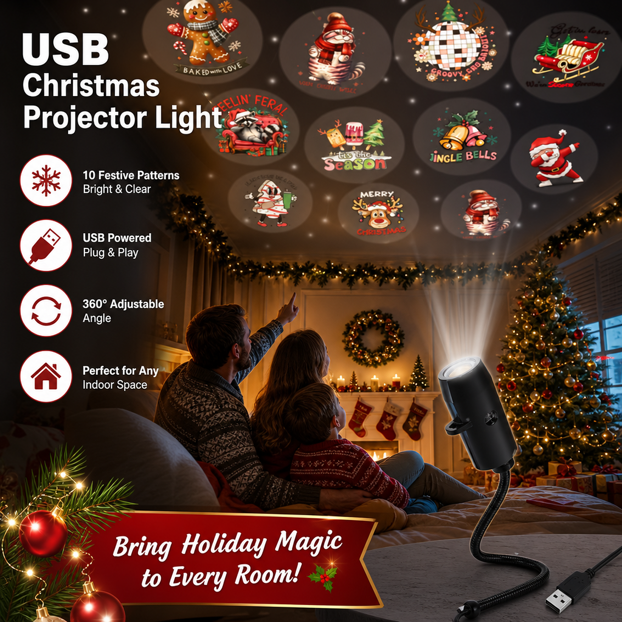 ✨🎄 HD Holiday Projector – Plug-and-Play Multi-Scene Light for Christmas, Halloween & Faith-Themed Decor