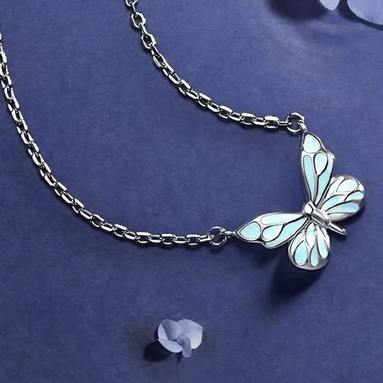 Luminous Dream Blue Butterfly Bracelet and Necklace