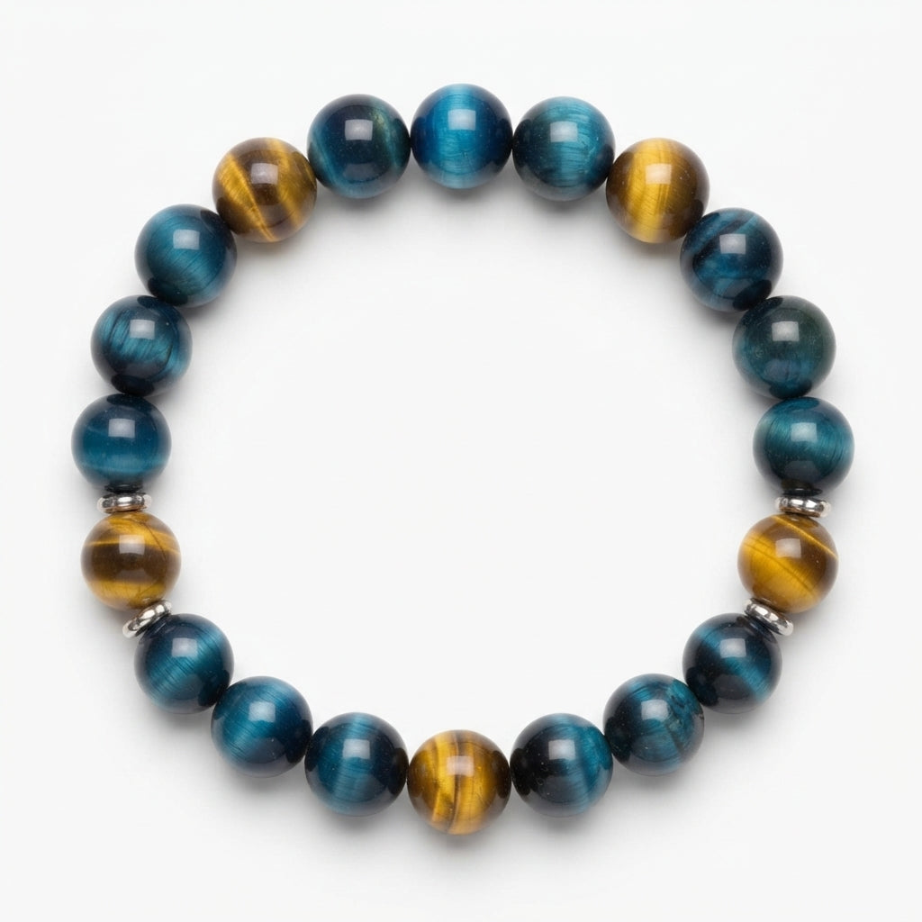 Natural Blue Tiger Eye & Golden Tiger Eye Beaded Bracelet