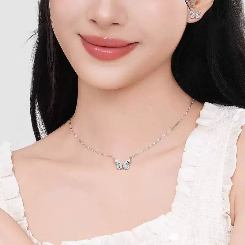 Luminous Dream Blue Butterfly Bracelet and Necklace