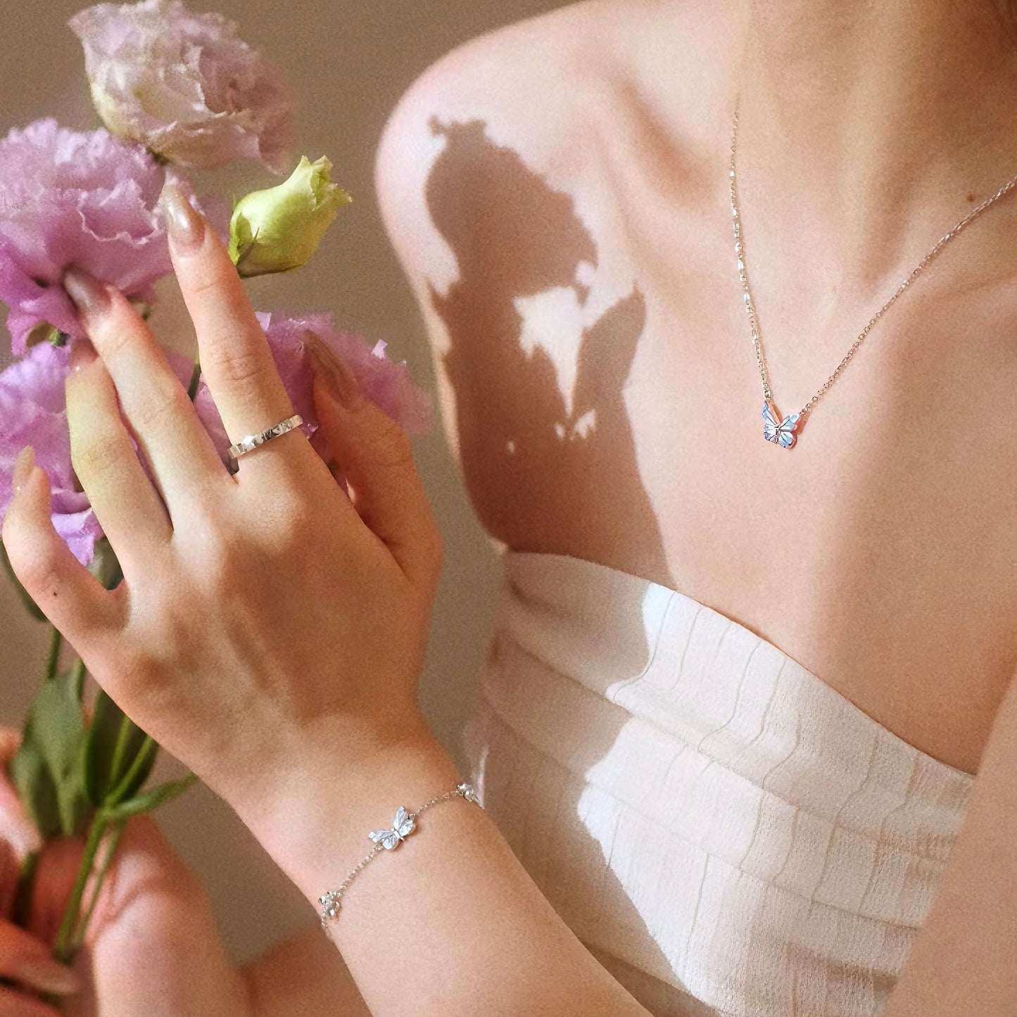 Luminous Dream Blue Butterfly Bracelet and Necklace