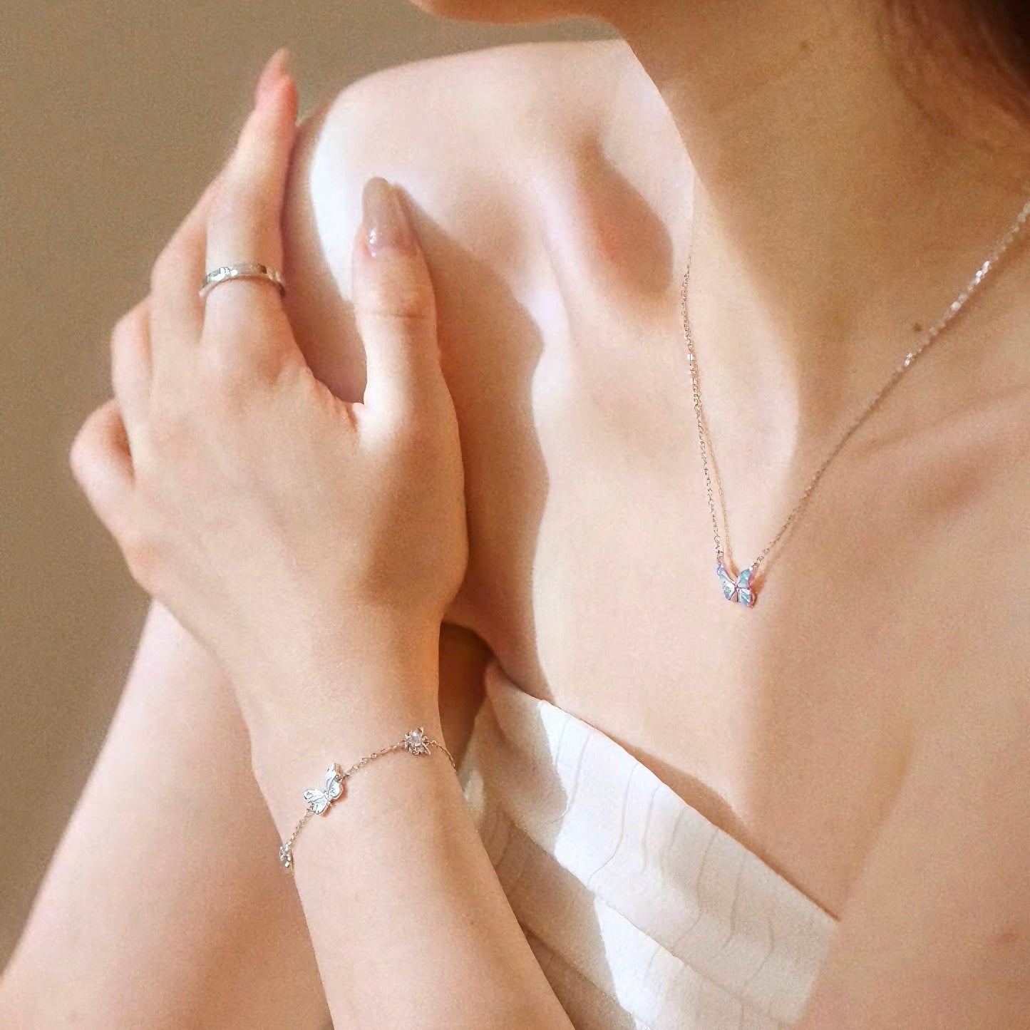 Luminous Dream Blue Butterfly Bracelet and Necklace