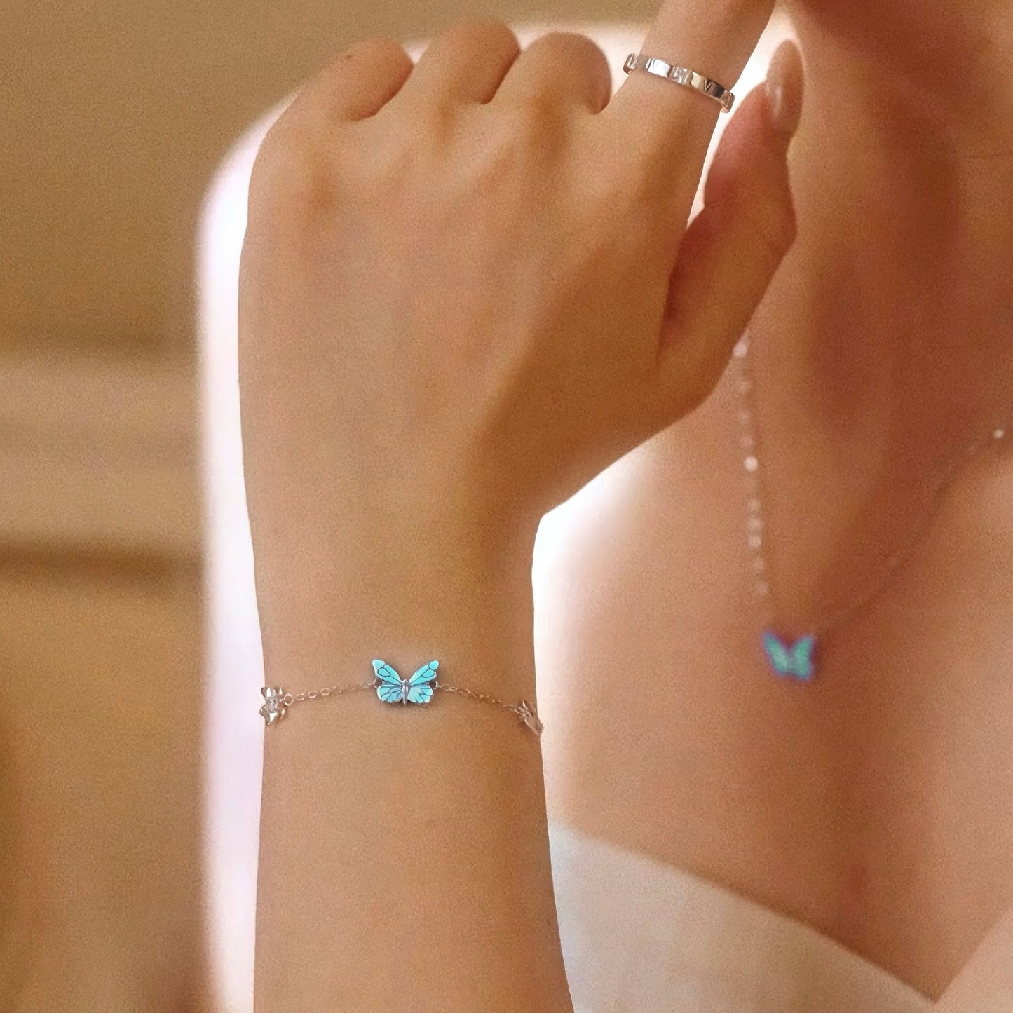Luminous Dream Blue Butterfly Bracelet and Necklace