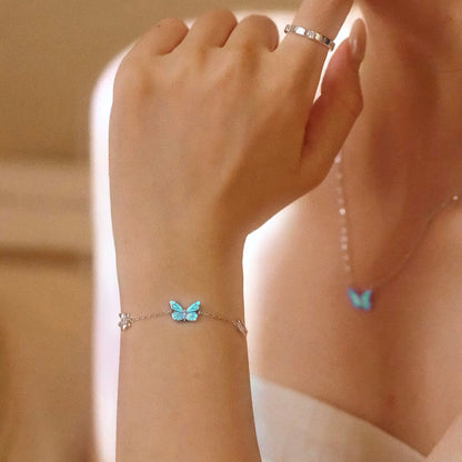 Luminous Dream Blue Butterfly Bracelet and Necklace