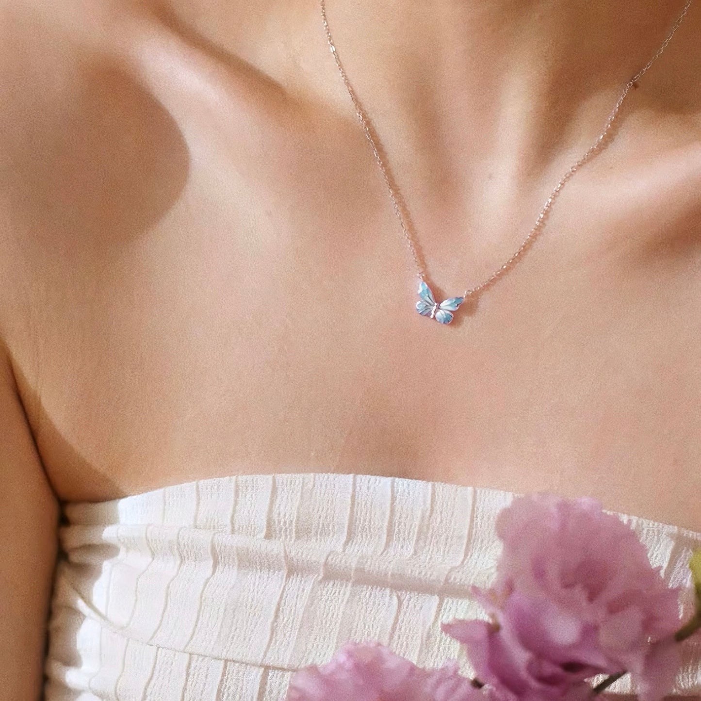 Luminous Dream Blue Butterfly Bracelet and Necklace