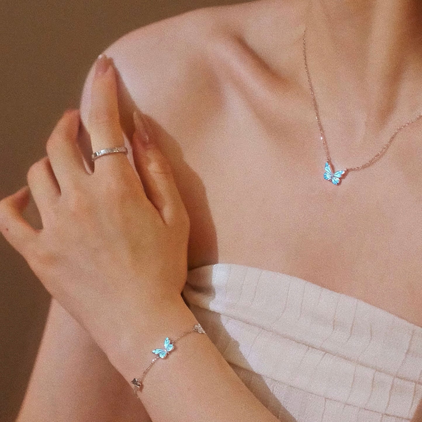 Luminous Dream Blue Butterfly Bracelet and Necklace