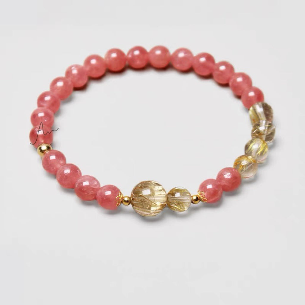 Tashi S Rhodochrosite & Golden Rutilated Quartz &24k Golden