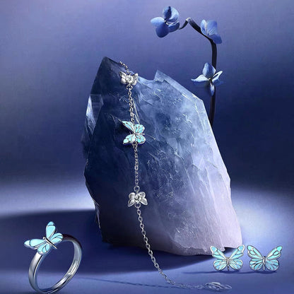 Luminous Dream Blue Butterfly Bracelet and Necklace