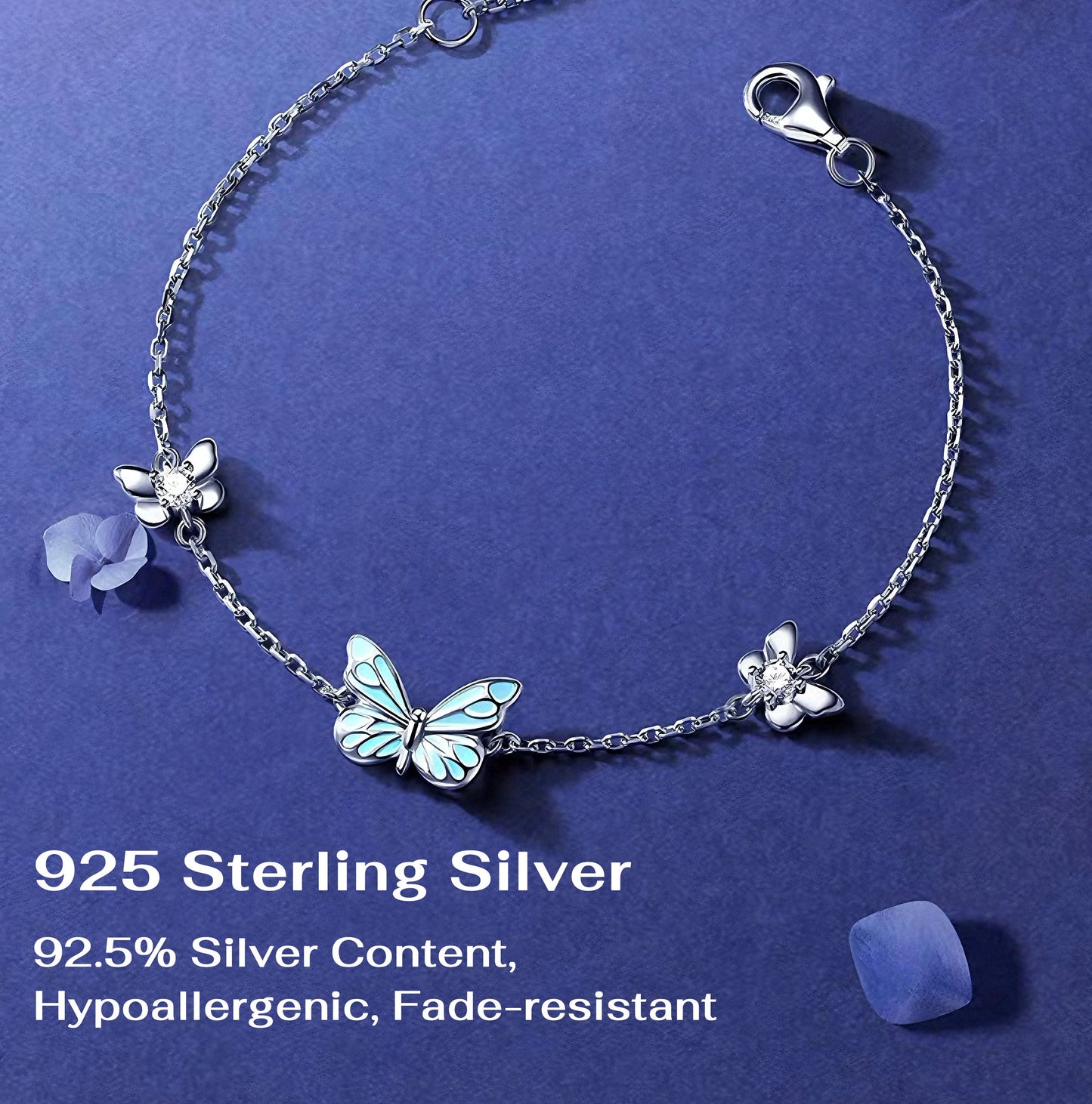 Luminous Dream Blue Butterfly Bracelet and Necklace