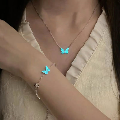 Luminous Dream Blue Butterfly Bracelet and Necklace