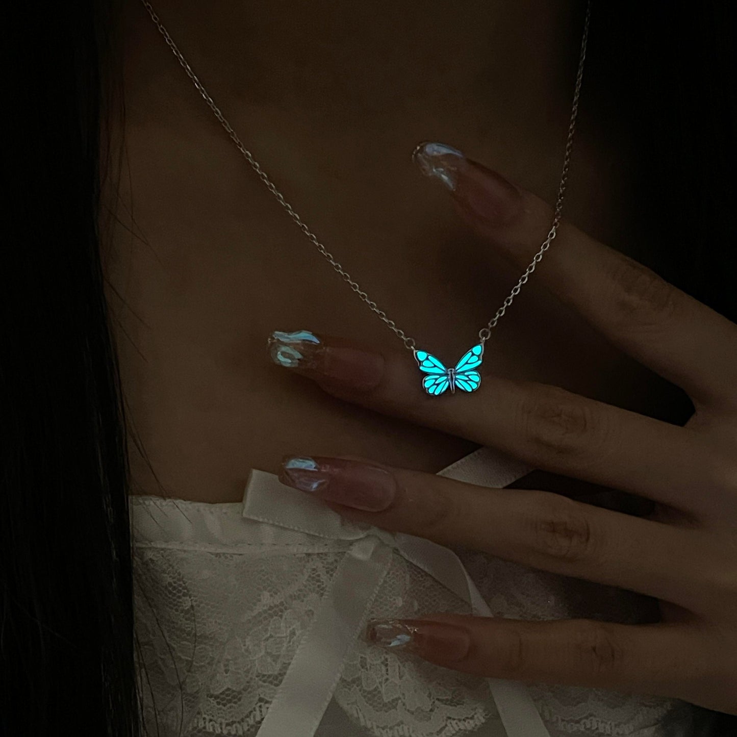 Luminous Dream Blue Butterfly Bracelet and Necklace