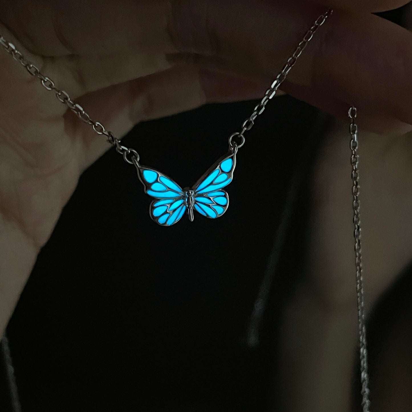 Luminous Dream Blue Butterfly Bracelet and Necklace