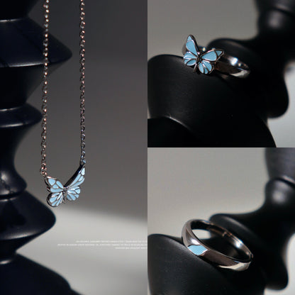 Luminous Dream Blue Butterfly Bracelet and Necklace
