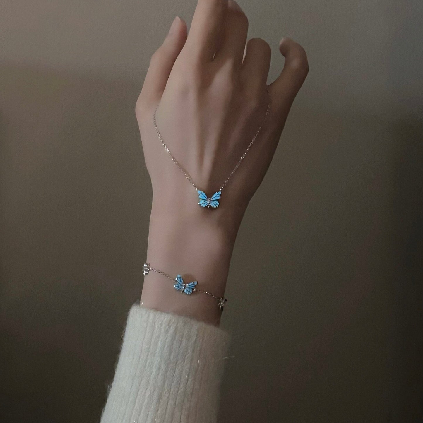Luminous Dream Blue Butterfly Bracelet and Necklace