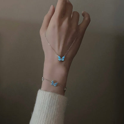 Luminous Dream Blue Butterfly Bracelet and Necklace