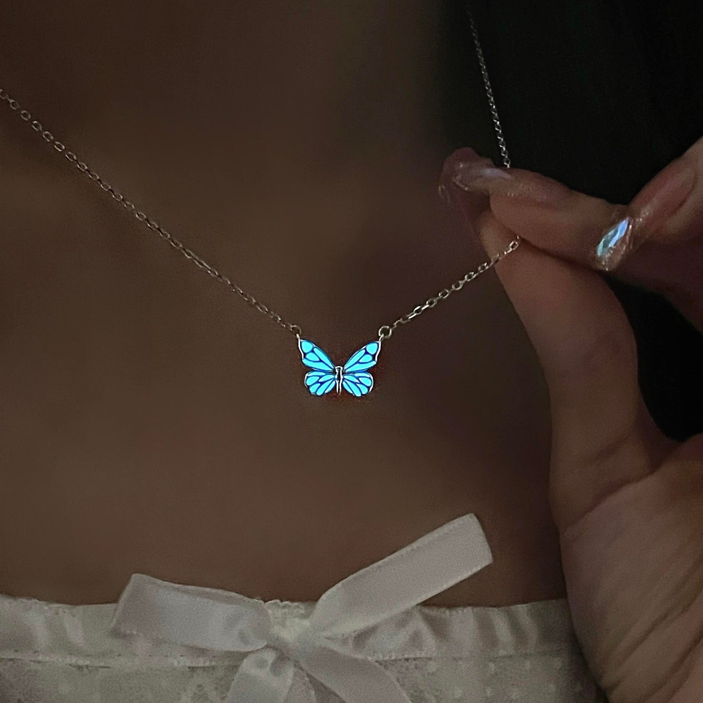 Luminous Dream Blue Butterfly Bracelet and Necklace