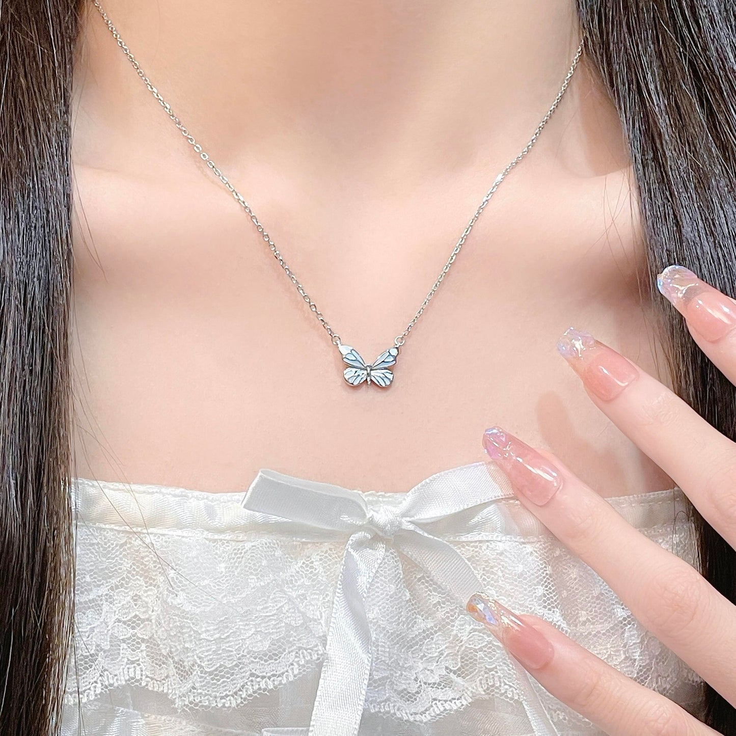 Luminous Dream Blue Butterfly Bracelet and Necklace