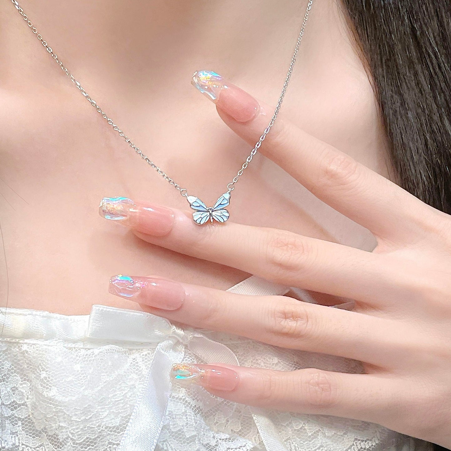 Luminous Dream Blue Butterfly Bracelet and Necklace