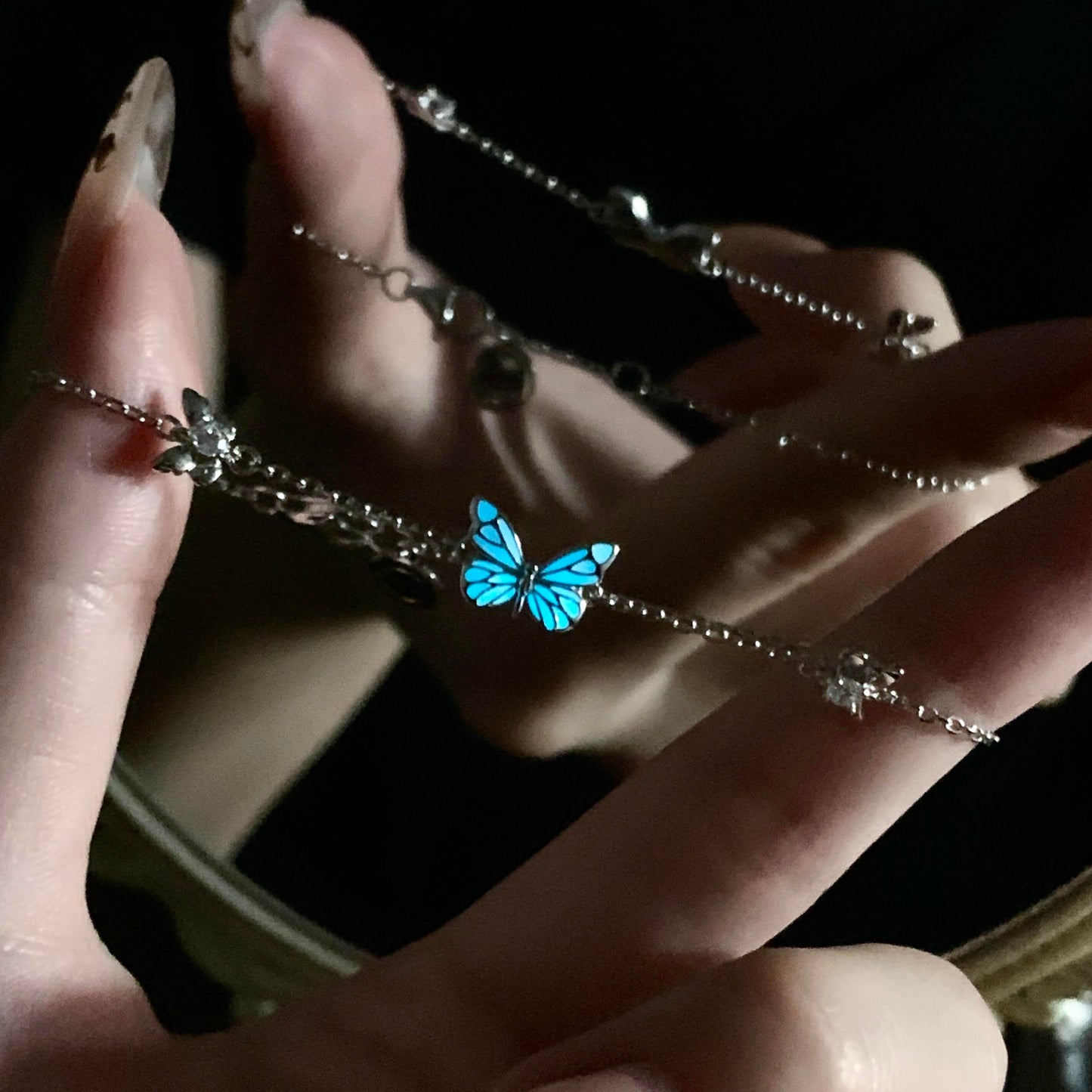 Luminous Dream Blue Butterfly Bracelet and Necklace