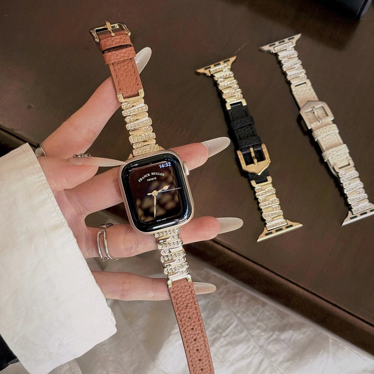 Aurora Crystal Leather Apple Watch Strap