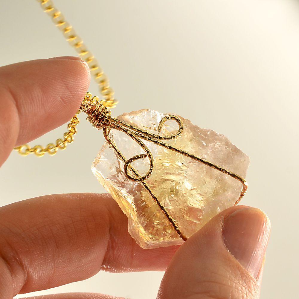 Wire Wrapped Raw Crystal Necklace