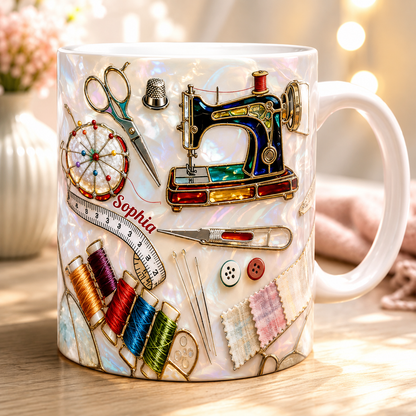 Love Sewing Stained Glass Mug – Personalized Gift for Sewing Lovers
