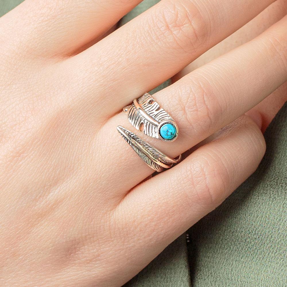 Turquoise Crystal Feather Ring